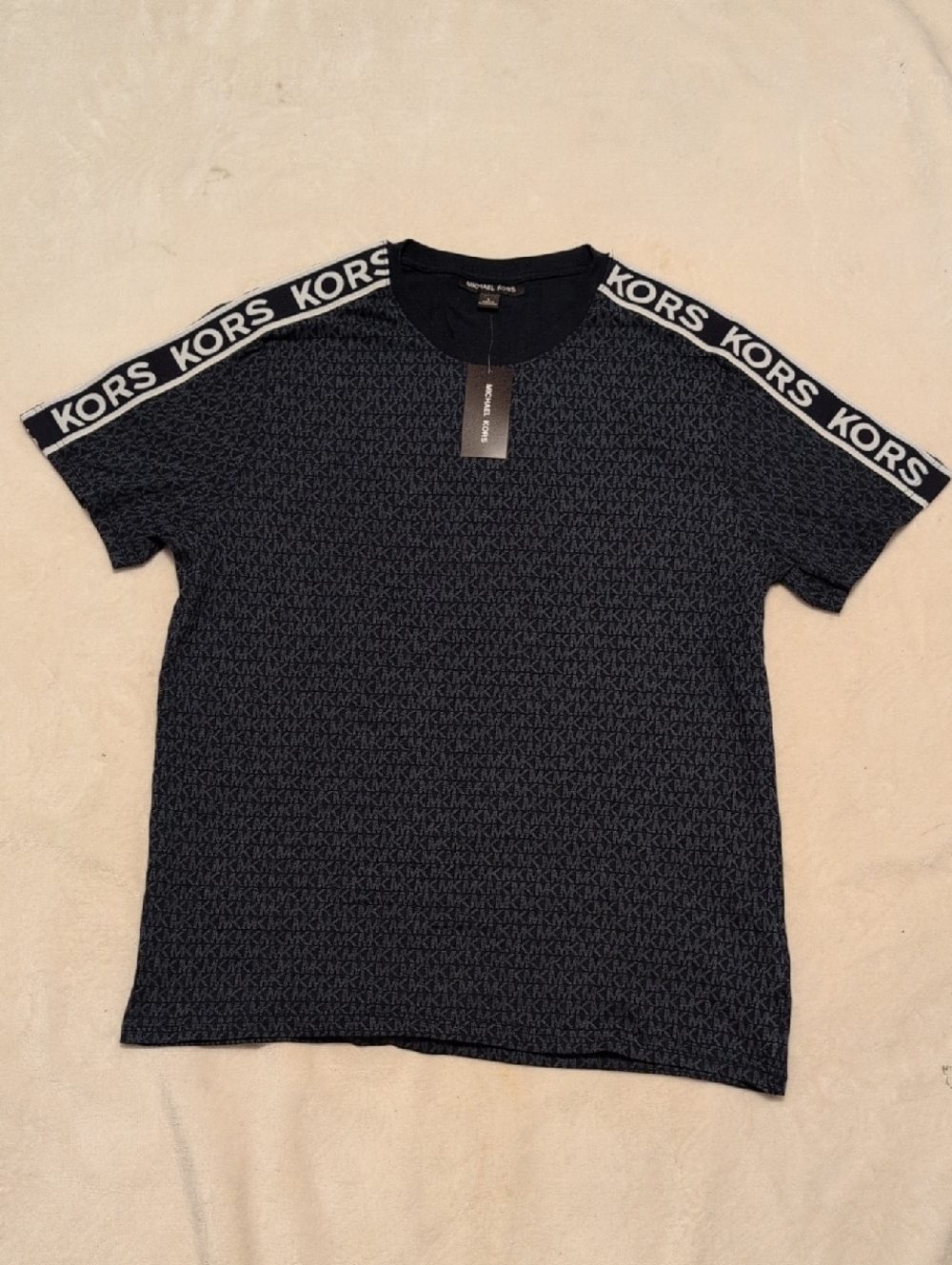 Michael Kors Mens Short Sleeve Shirt Midnight Blue MK Logo Size Large Nwt
